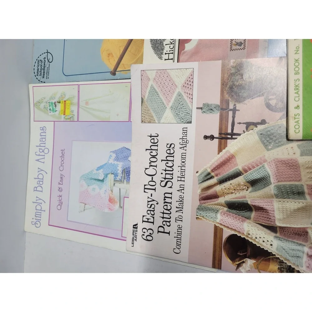 Vintage Crochet Knitting Embroidery Pattern 8 Book Lot Coats & Clark Patons Lily